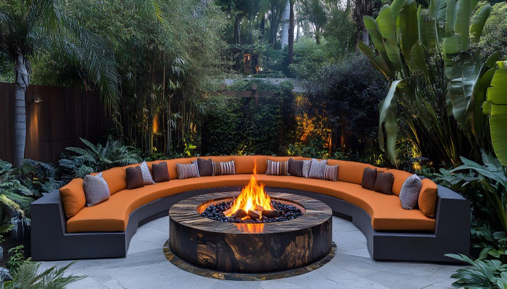 fire pit on wood deck