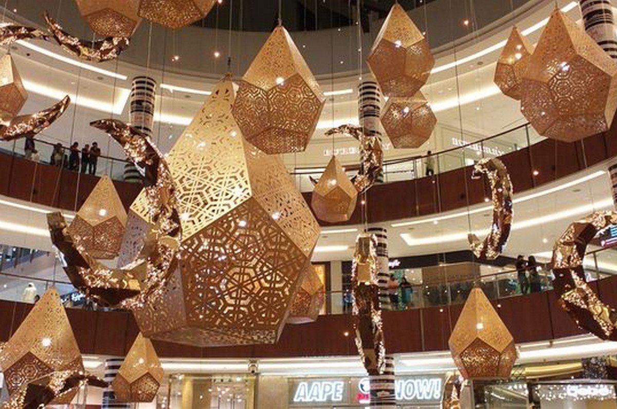 illuminated lanterns hanging night